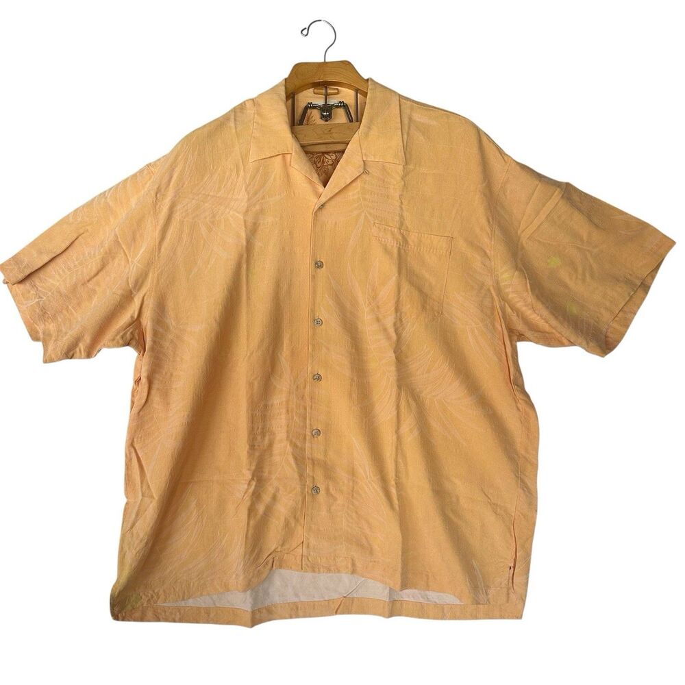 Tommy Bahama 100% Silk Hawaiian Camp Shirt Men's 2XL Loop Collar Yellow